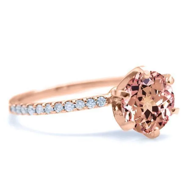 Round Champagne Sapphire 6 Prongs Diamond Accent Ice Solitaire Ring