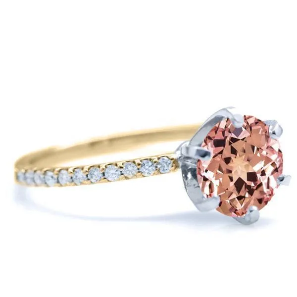 Round Champagne Sapphire 6 Prongs Diamond Accent Ice Solitaire Ring