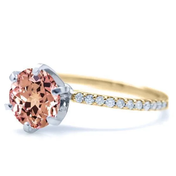 Round Champagne Sapphire 6 Prongs Diamond Accent Ice Solitaire Ring