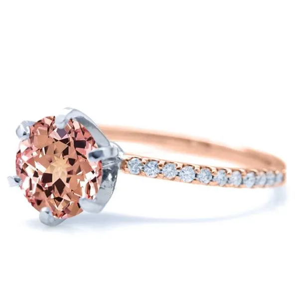 Round Champagne Sapphire 6 Prongs Diamond Accent Ice Solitaire Ring