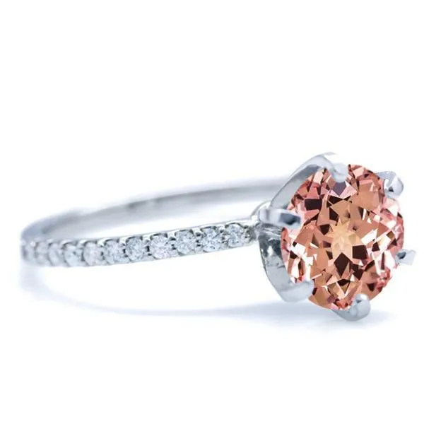Round Champagne Sapphire 6 Prongs Diamond Accent Ice Solitaire Ring