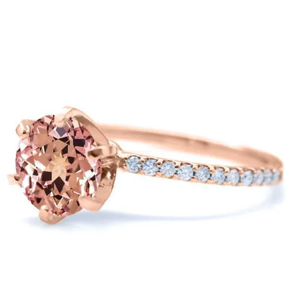 Round Champagne Sapphire 6 Prongs Diamond Accent Ice Solitaire Ring