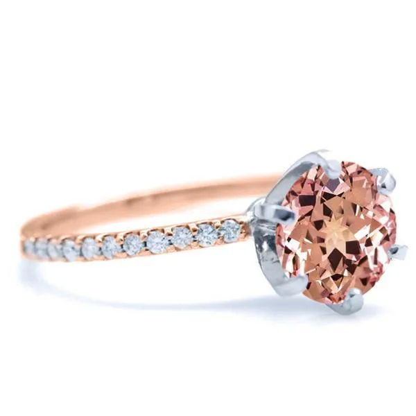 Round Champagne Sapphire 6 Prongs Diamond Accent Ice Solitaire Ring