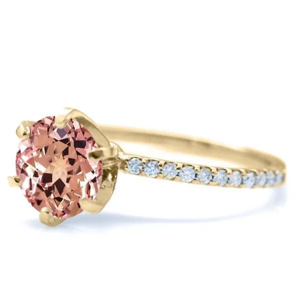 Round Champagne Sapphire 6 Prongs Diamond Accent Ice Solitaire Ring