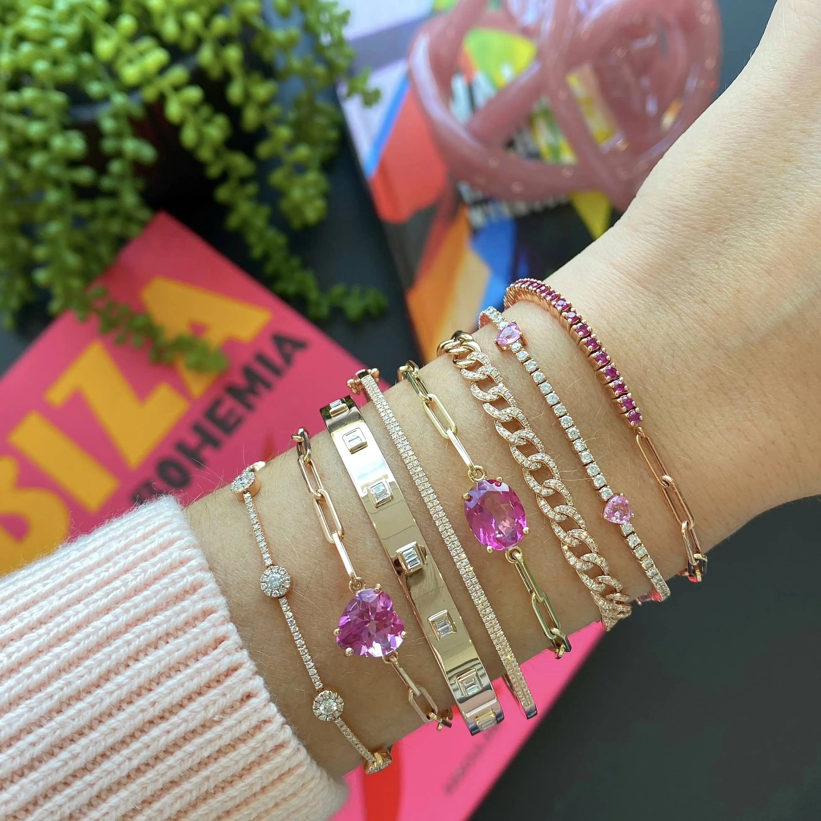 Semi Precious Gemstone Paperclip Bracelet