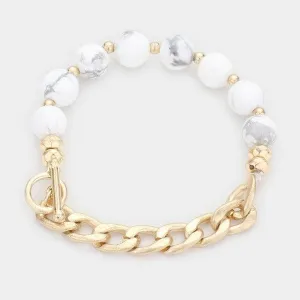 Semi Precious Stone Metal Chain Link Stretch Bracelet