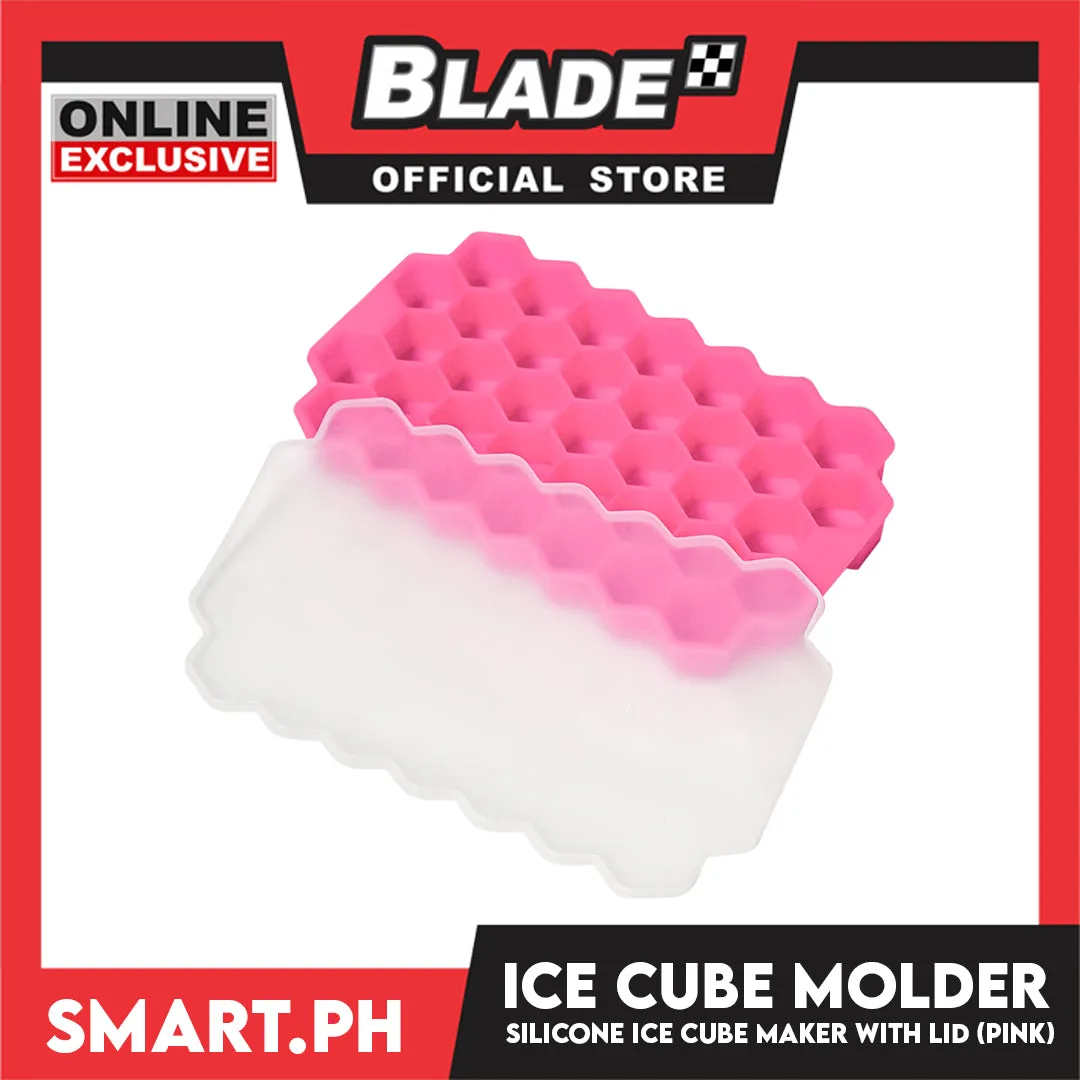 Silicone Ice Cube Ready Stock Ice Tray with Lid 37 Cell Honeycomb Shape Ice Cube Molder (Pink)