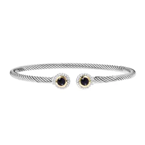 Silver & 18K Round Tip Black Onyx Bracelet