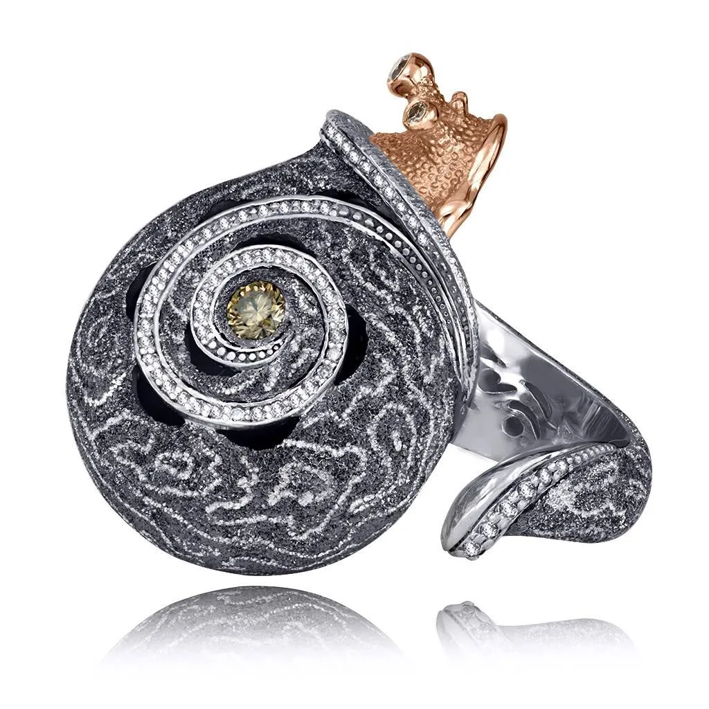 Silver & Gold Codi The Snail Cora Ring with Diamonds