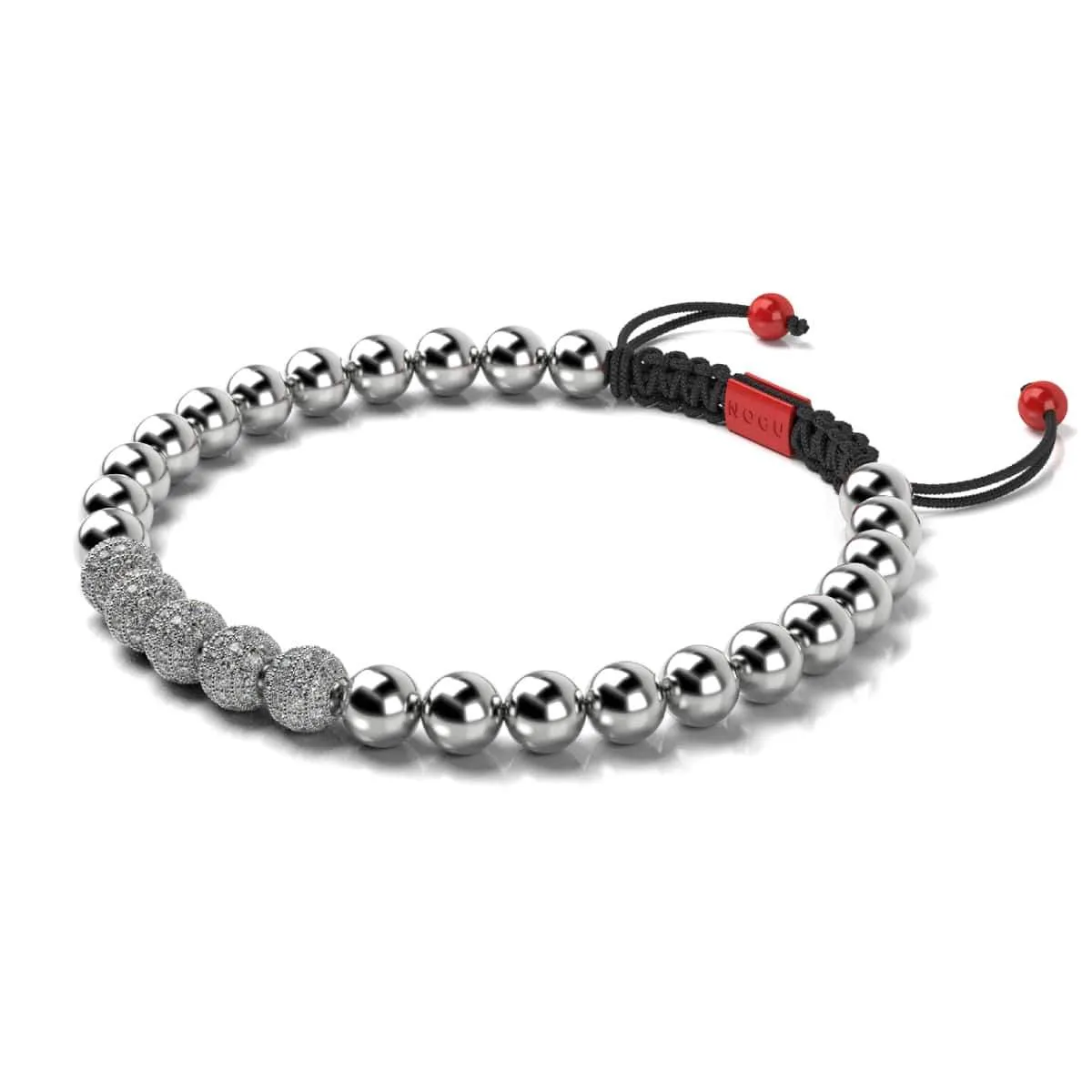 Silver and Red Enamel | Crystal Gala Santa Bracelet | Black