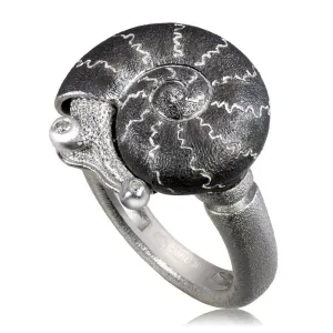 Silver Little Snail Ring with Diamonds