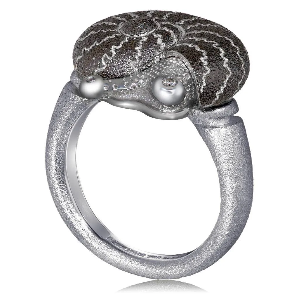 Silver Little Snail Ring with Diamonds