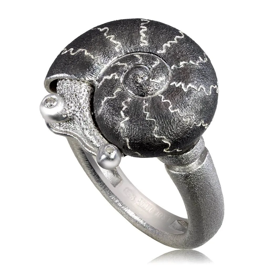Silver Little Snail Ring with Diamonds