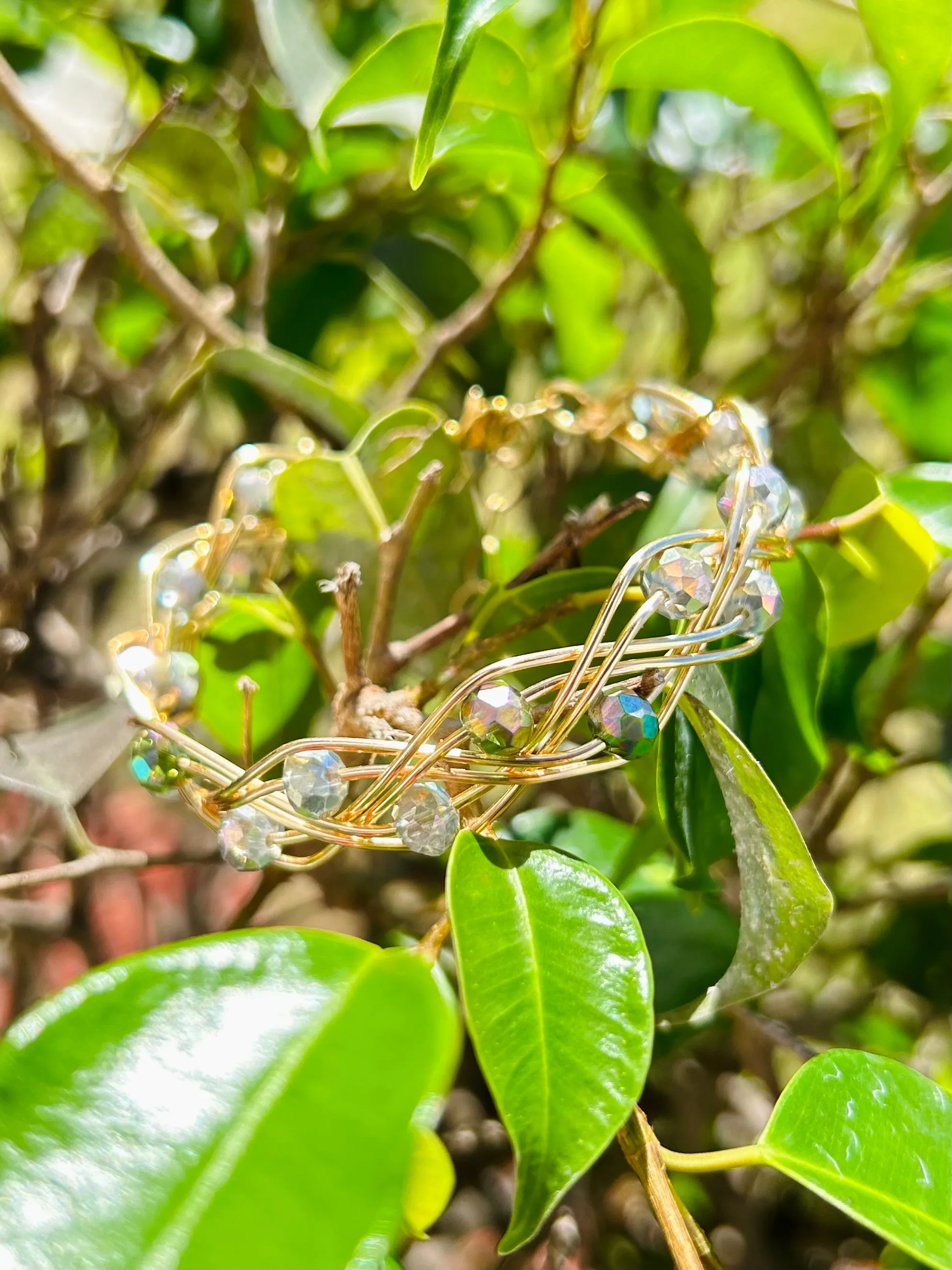 Silver Rainbow Double Braid Wave Rondelle Crystals Bracelet