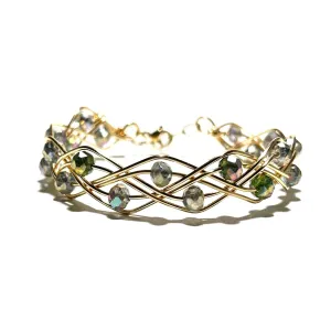 Silver Rainbow Double Braid Wave Rondelle Crystals Bracelet