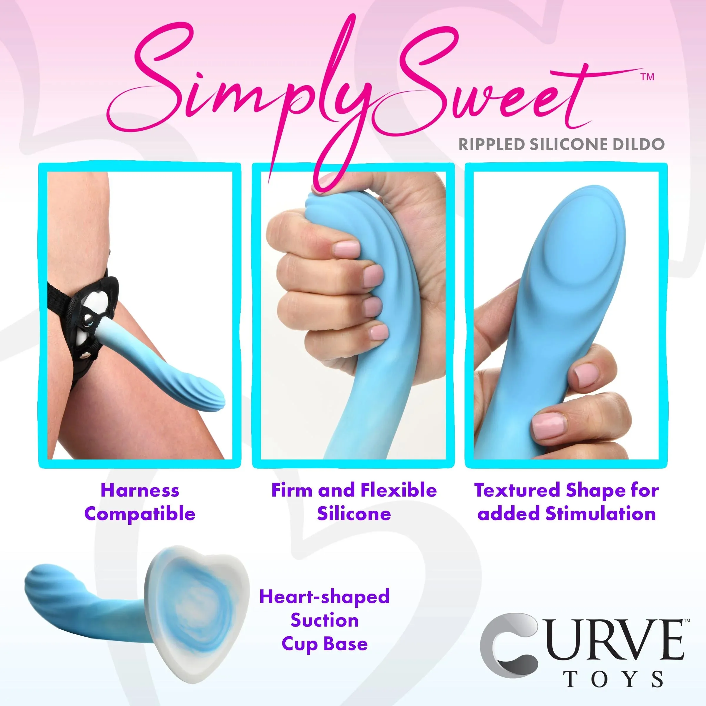Simply Sweet Rippled Silicone Dildo - Blue/White