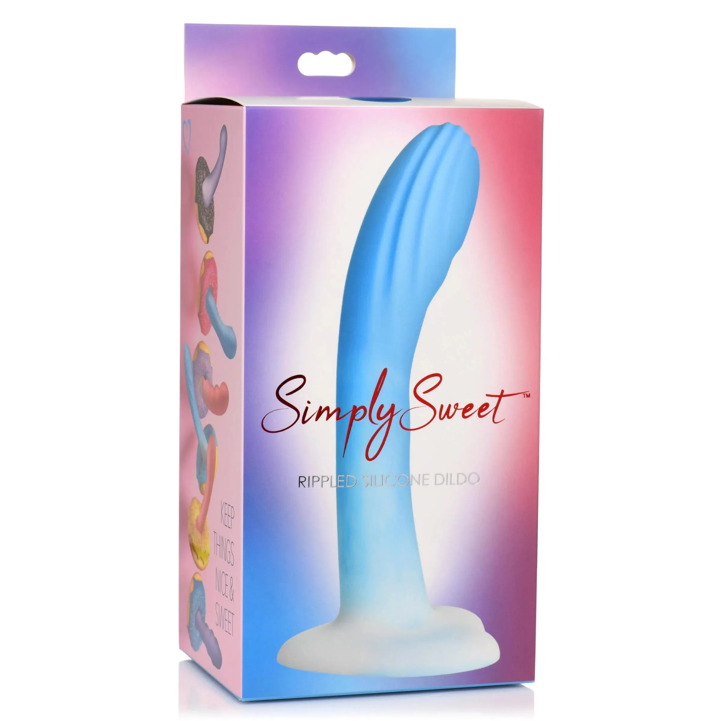 Simply Sweet Rippled Silicone Dildo - Blue/White