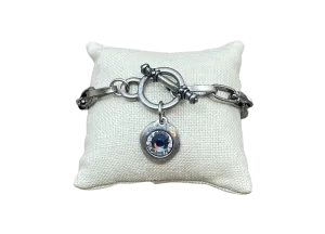 Sterling Plated Chain and Toggle Bracelet with Swarovski Crystal Charm 7.5"