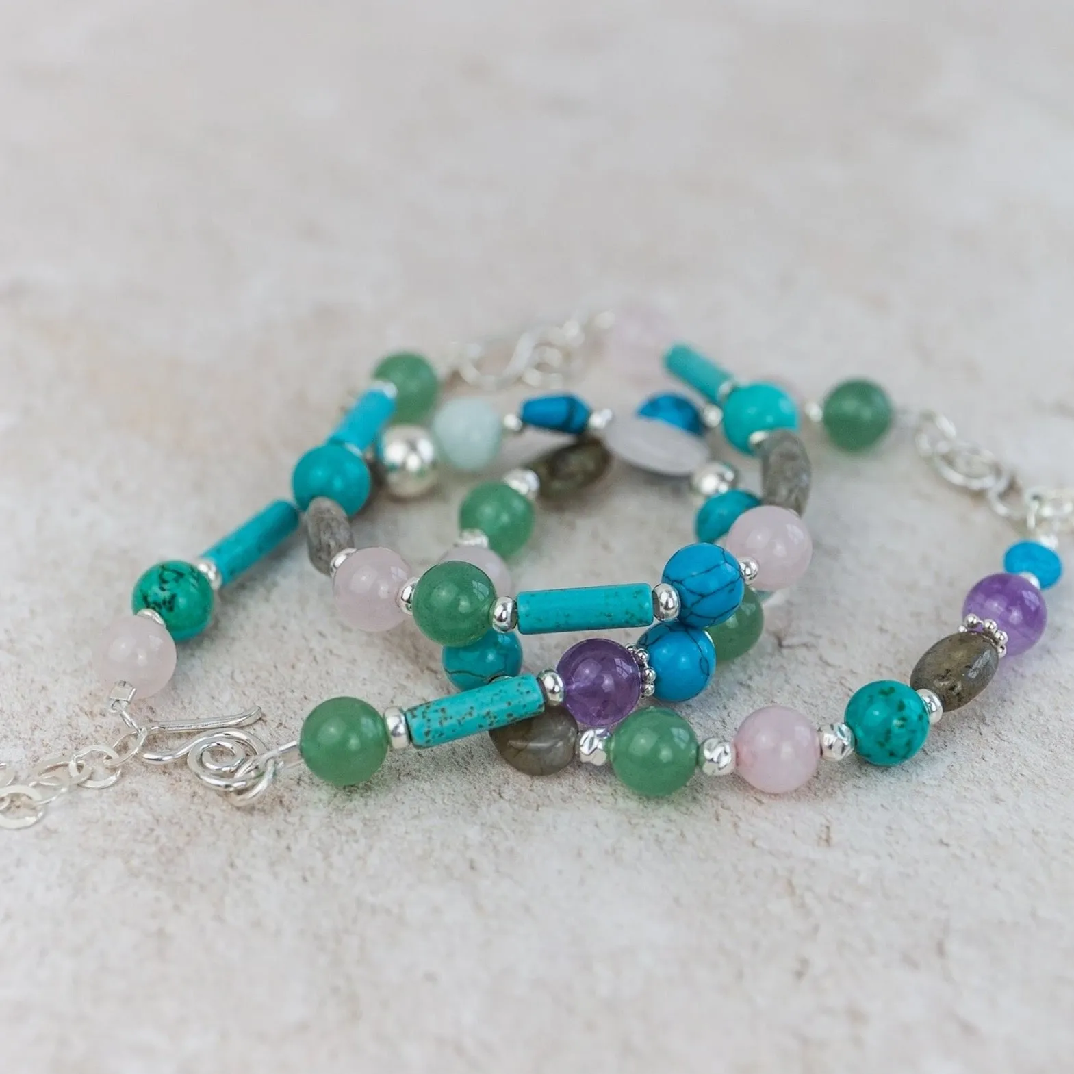 Sterling Silver and Semi Precious Bead Bracelet