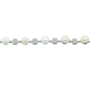 Sterling Silver Freshwater Pearl & Cubic Zirconia Bracelet