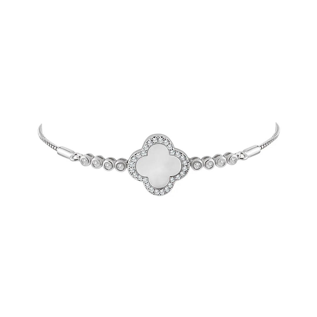 Sterling Silver Mother of Pearl Clover Bolo Bracelet