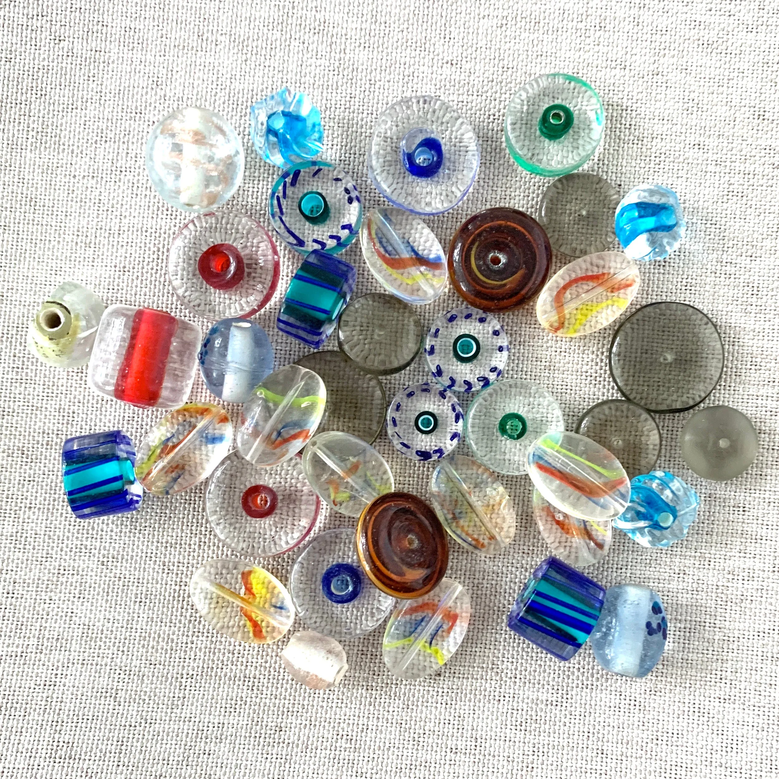 Striped Transparent Glass Beads - Mixed Shapes and Sizes - Package of 38 Beads