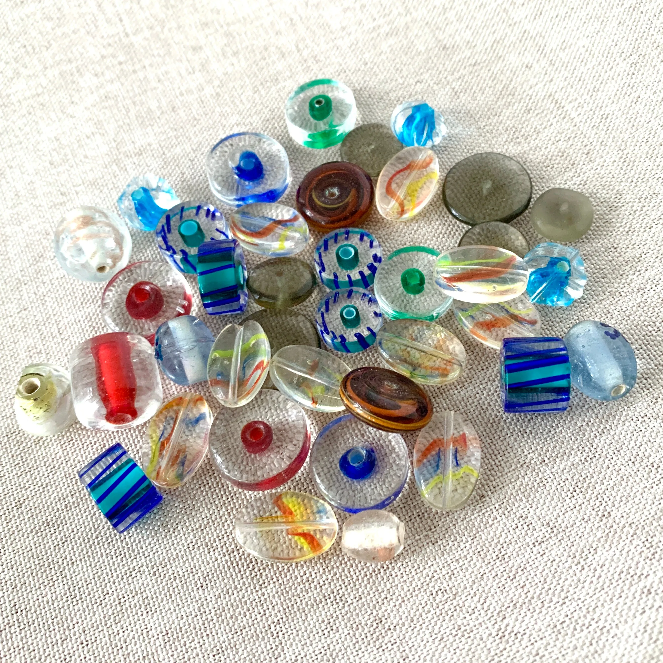 Striped Transparent Glass Beads - Mixed Shapes and Sizes - Package of 38 Beads