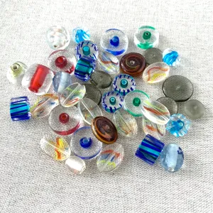 Striped Transparent Glass Beads - Mixed Shapes and Sizes - Package of 38 Beads