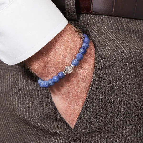 Tateossian 10mm Silver and Blue Lapis Bracelet Matte Finish