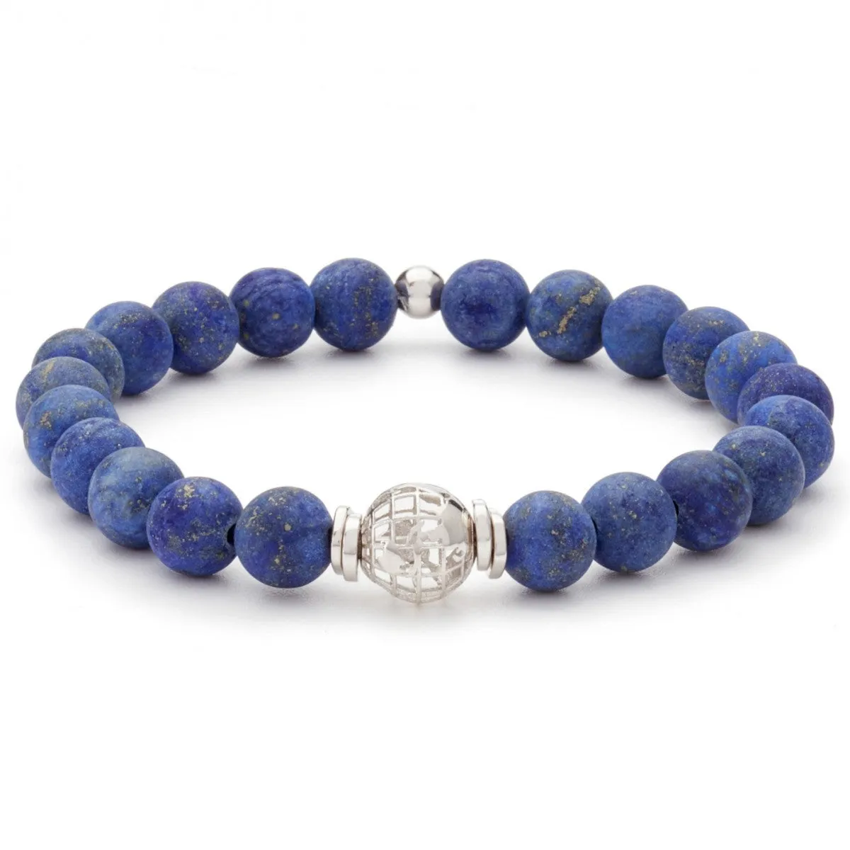 Tateossian 10mm Silver and Blue Lapis Bracelet Matte Finish