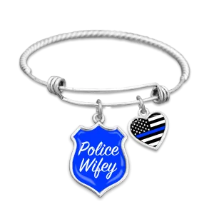 Thin Blue Line Police Wifey Charm Bracelet