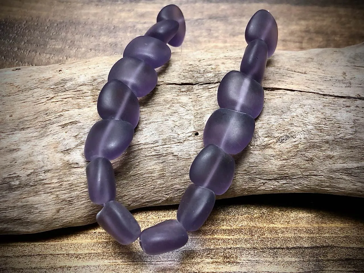Transparent Purple Matte Pillow Beads Czech Glass Strand
