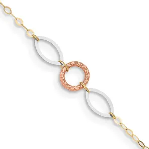 Tricolor Circle and Oval Anklet Bracelet (14K)