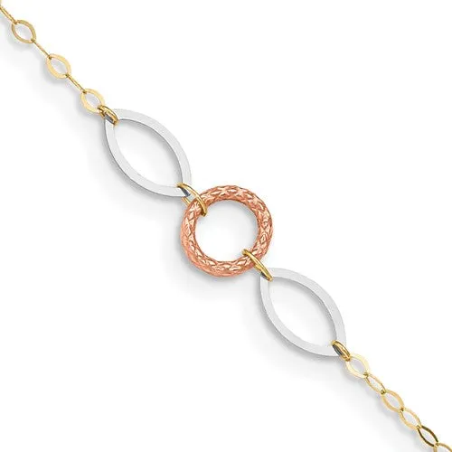 Tricolor Circle and Oval Anklet Bracelet (14K)