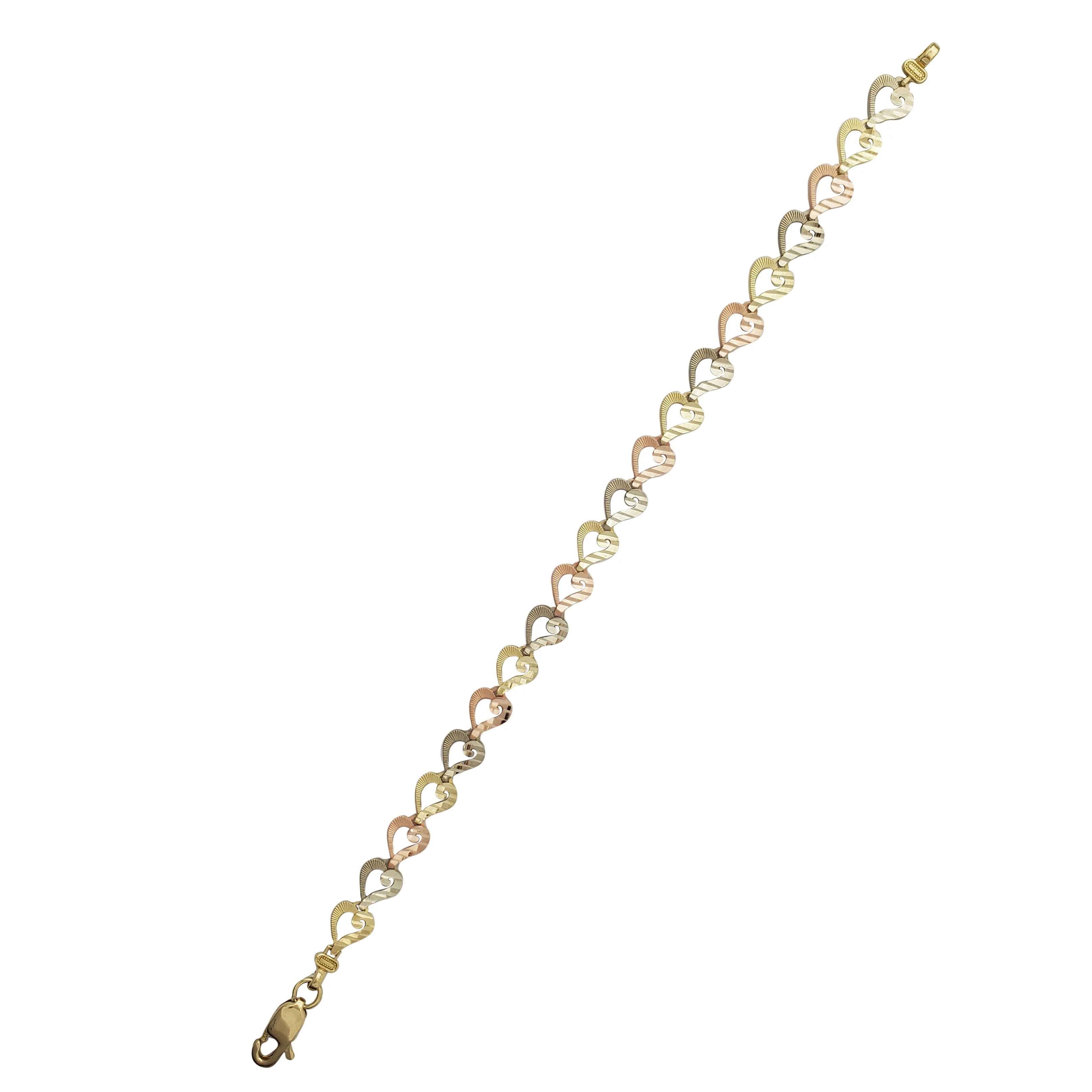 Tricolor Diamond-cut Heart Fancy Lady Bracelet (14K)