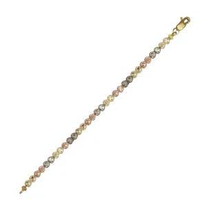Tricolor Faceted-cuts Milgrain Heart Fancy Lady Bracelet (14K)
