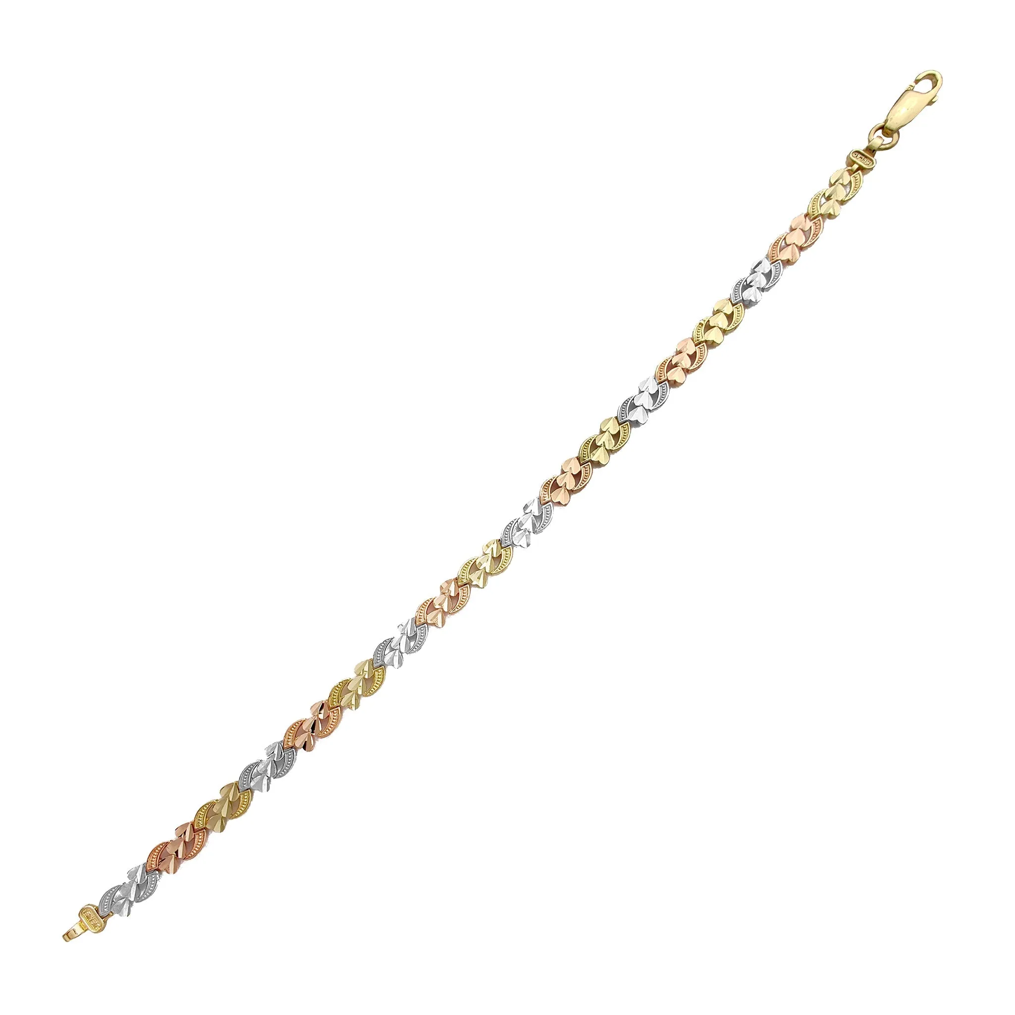 Tricolor Hearts S-Link Fancy Bracelet (14K)