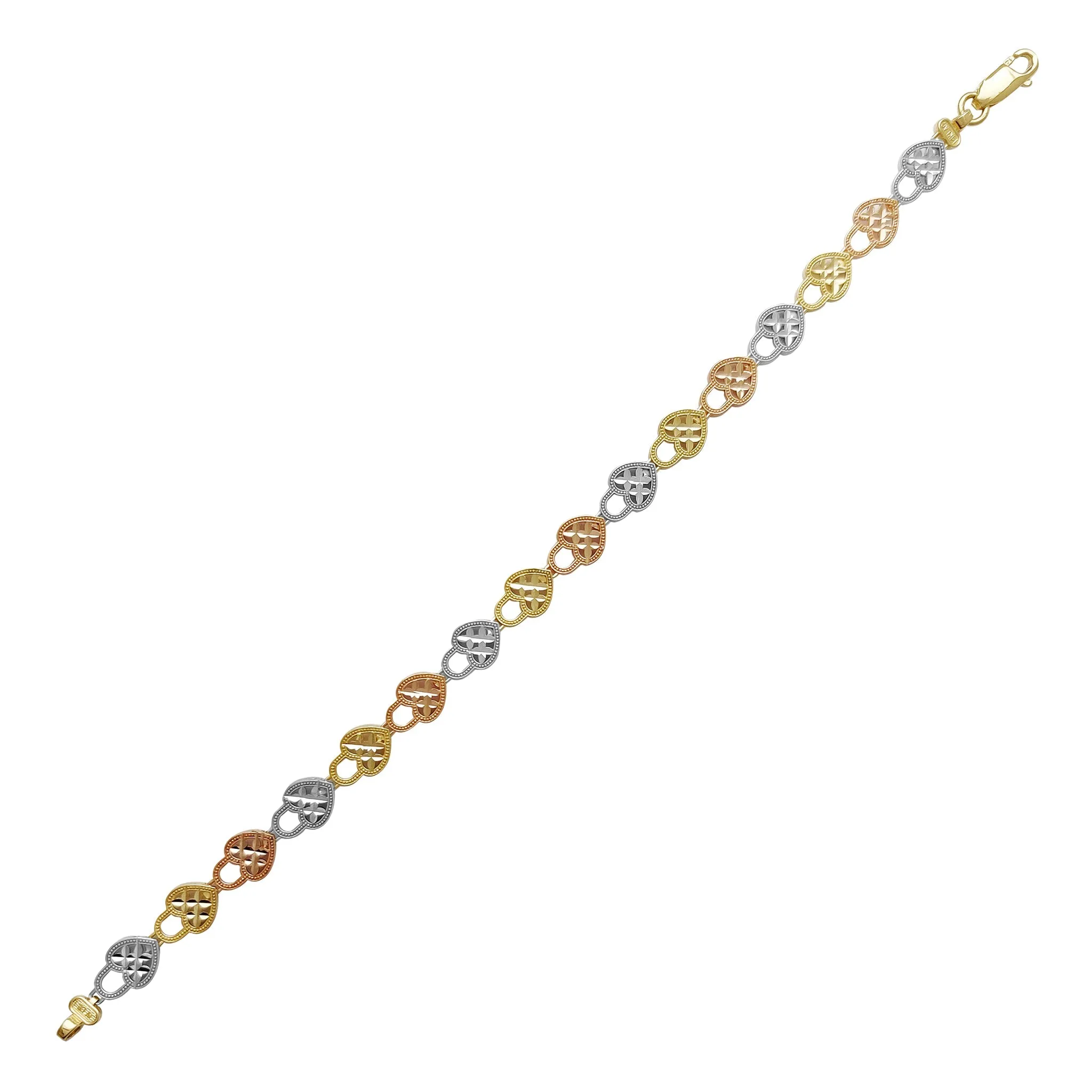 Tricolor Textured Love Heart Fancy Bracelet (14K)