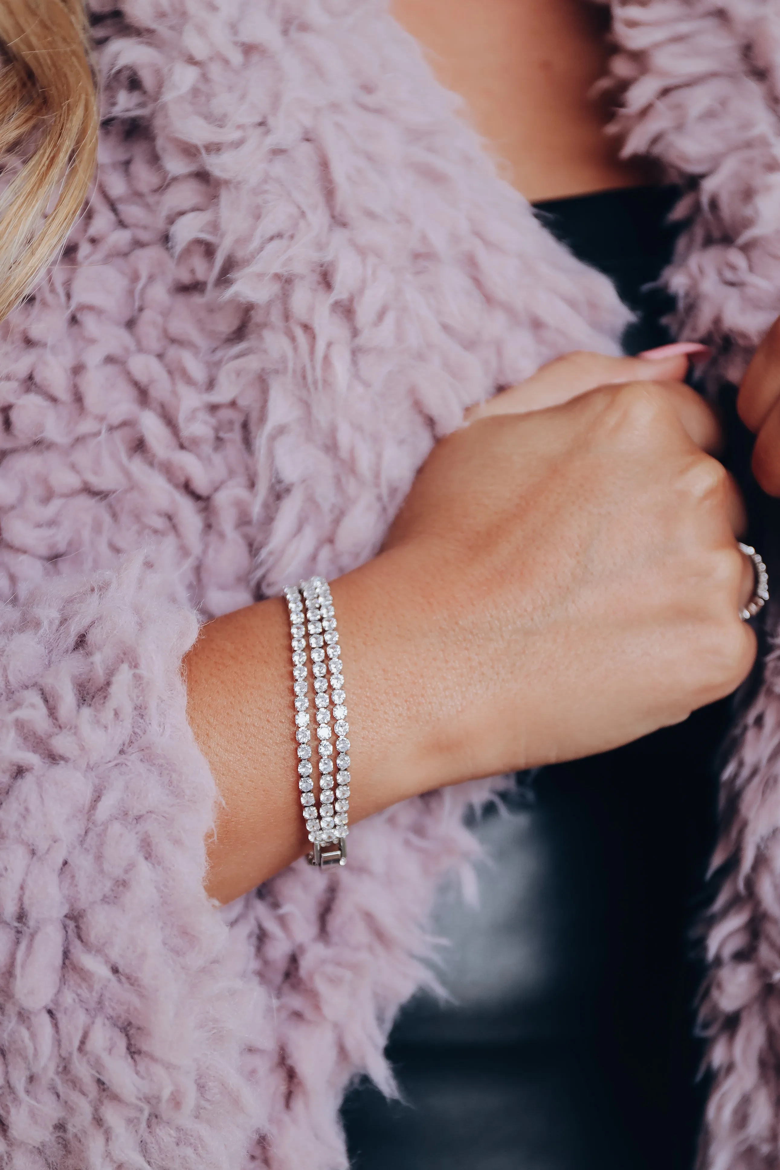 Triple Strand Rhinestone Bracelet - Silver