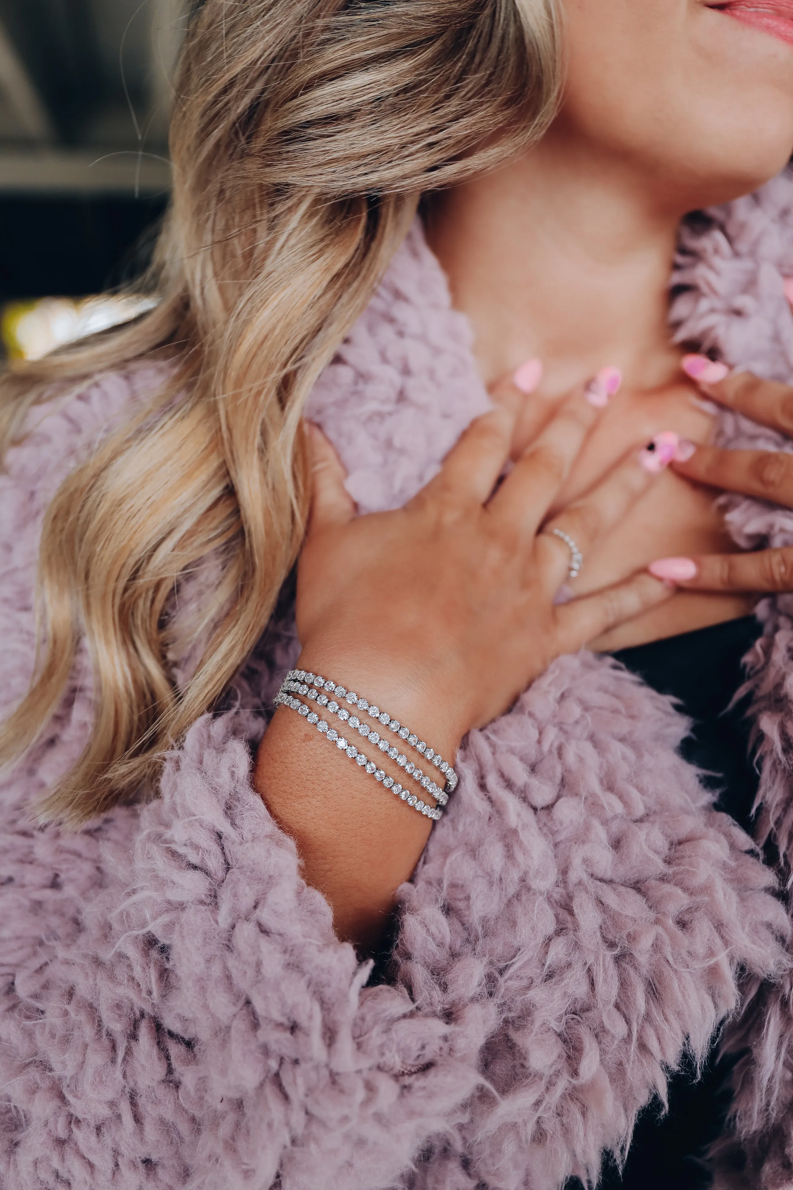 Triple Strand Rhinestone Bracelet - Silver