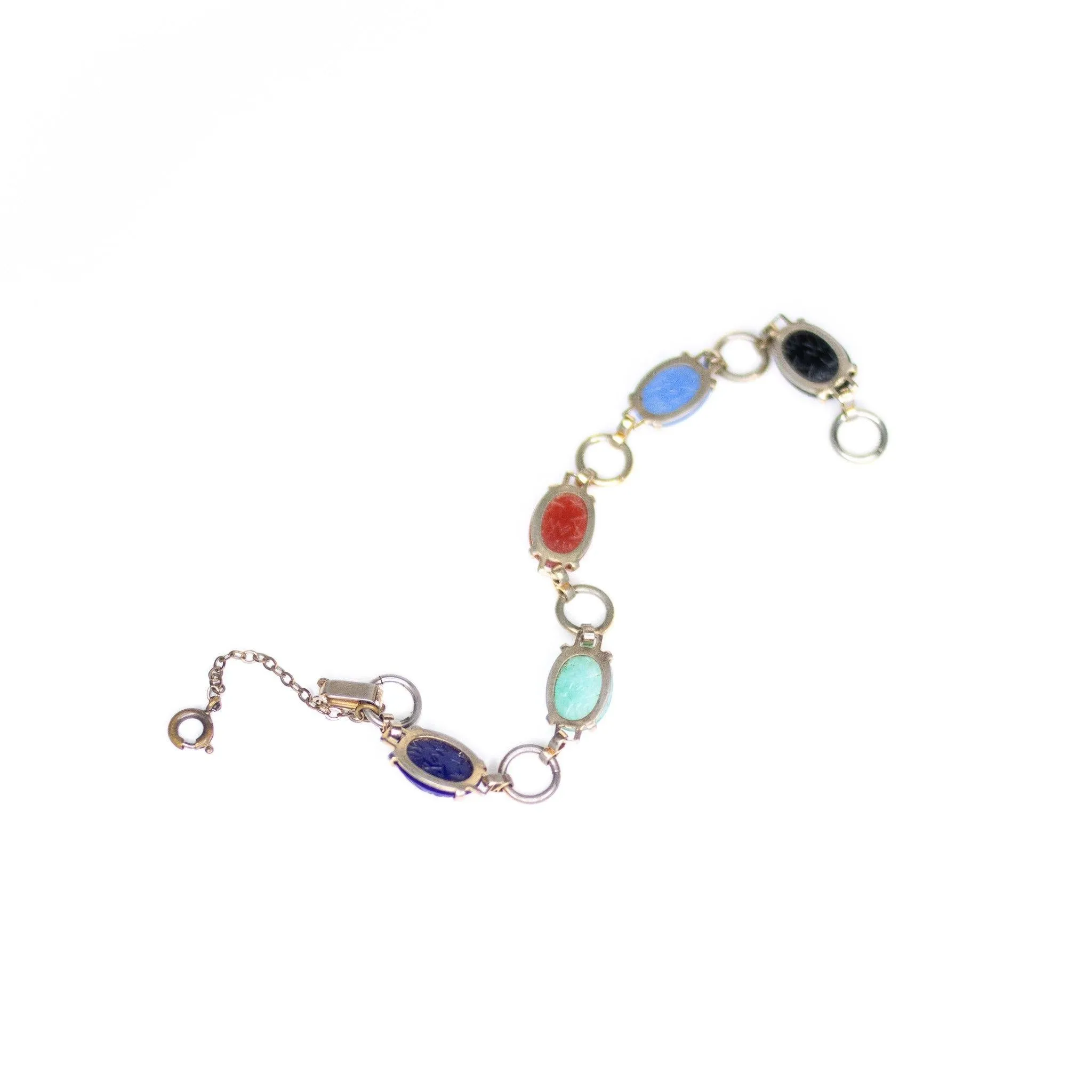 Vintage 1950s Semi-Precious Gemstone Scarab Bracelet