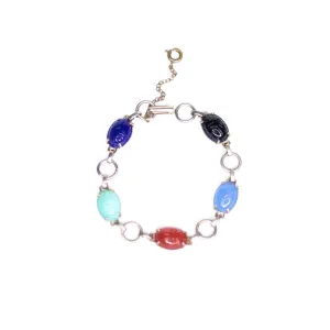 Vintage 1950s Semi-Precious Gemstone Scarab Bracelet