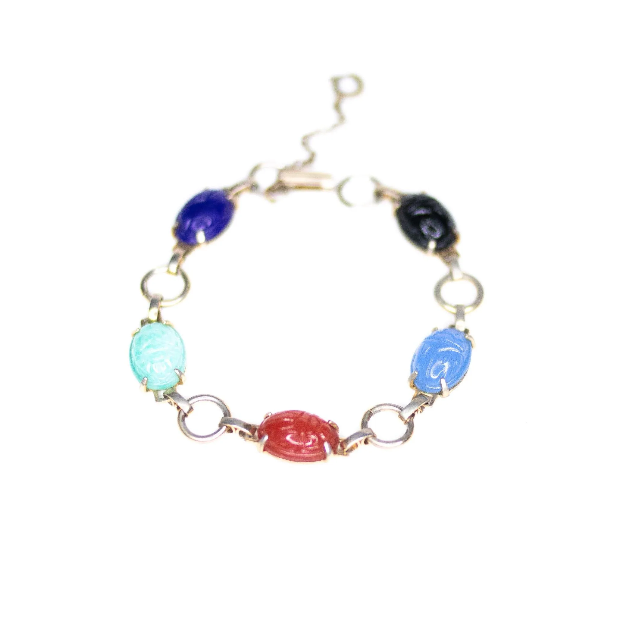 Vintage 1950s Semi-Precious Gemstone Scarab Bracelet