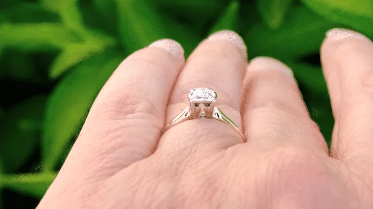 Vintage 1950's Solitaire Old European Cut Diamond Engagement Ring in Two Tone White and Yellow 14K Gold