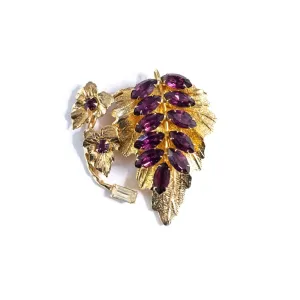 Vintage Amethyst Crystal Leaf Brooch