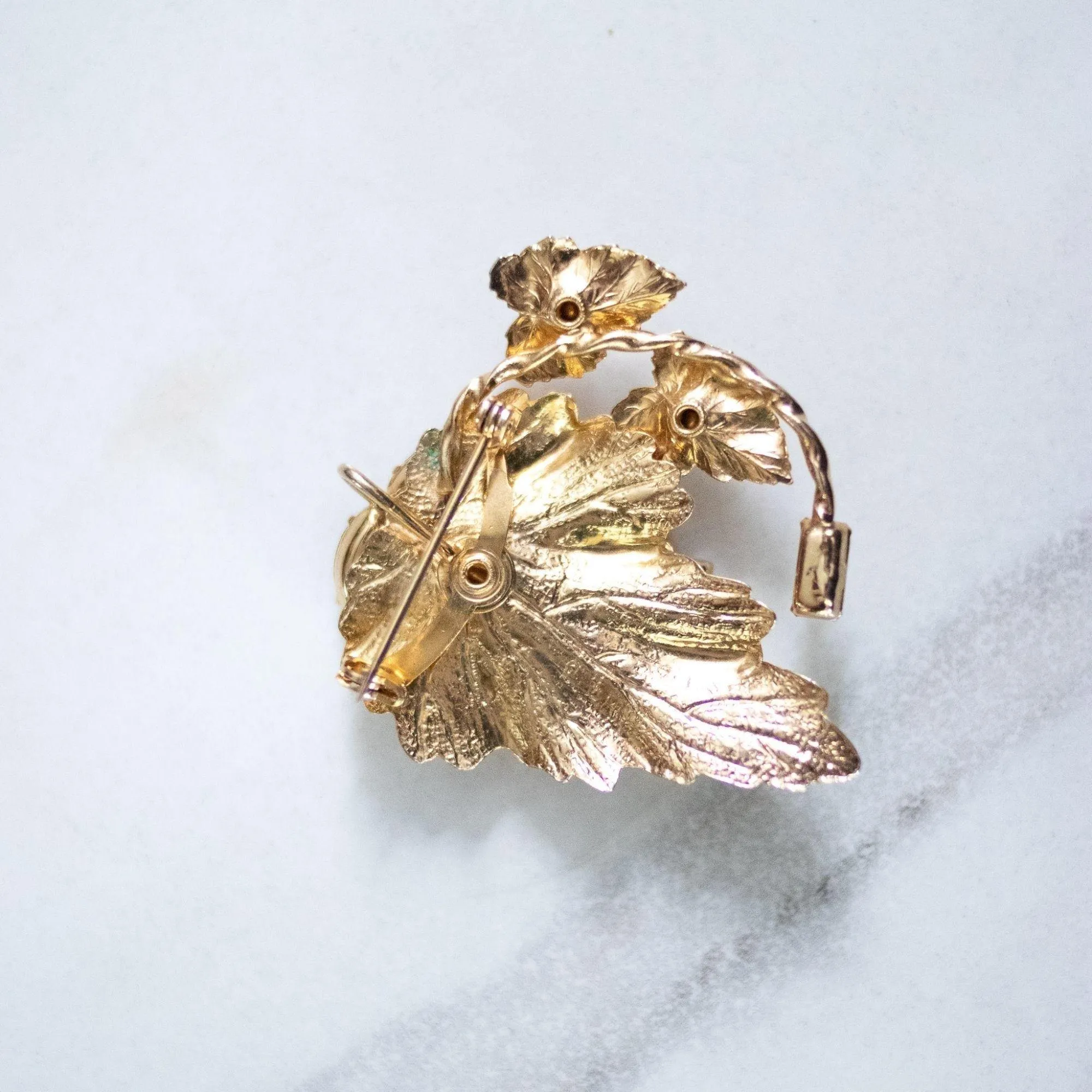 Vintage Amethyst Crystal Leaf Brooch