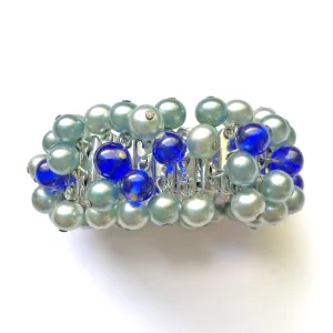 Vintage Blue Glass Bead and Gray Pearl Cha-Cha Bracelet