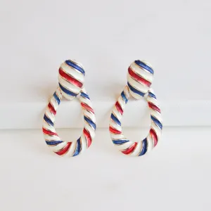 Vintage Hattie Carnegie Red, White, and Blue Doorknocker Earrings