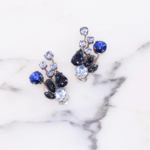 Vintage Light and Dark Blue Rhinestone Statement Earrings