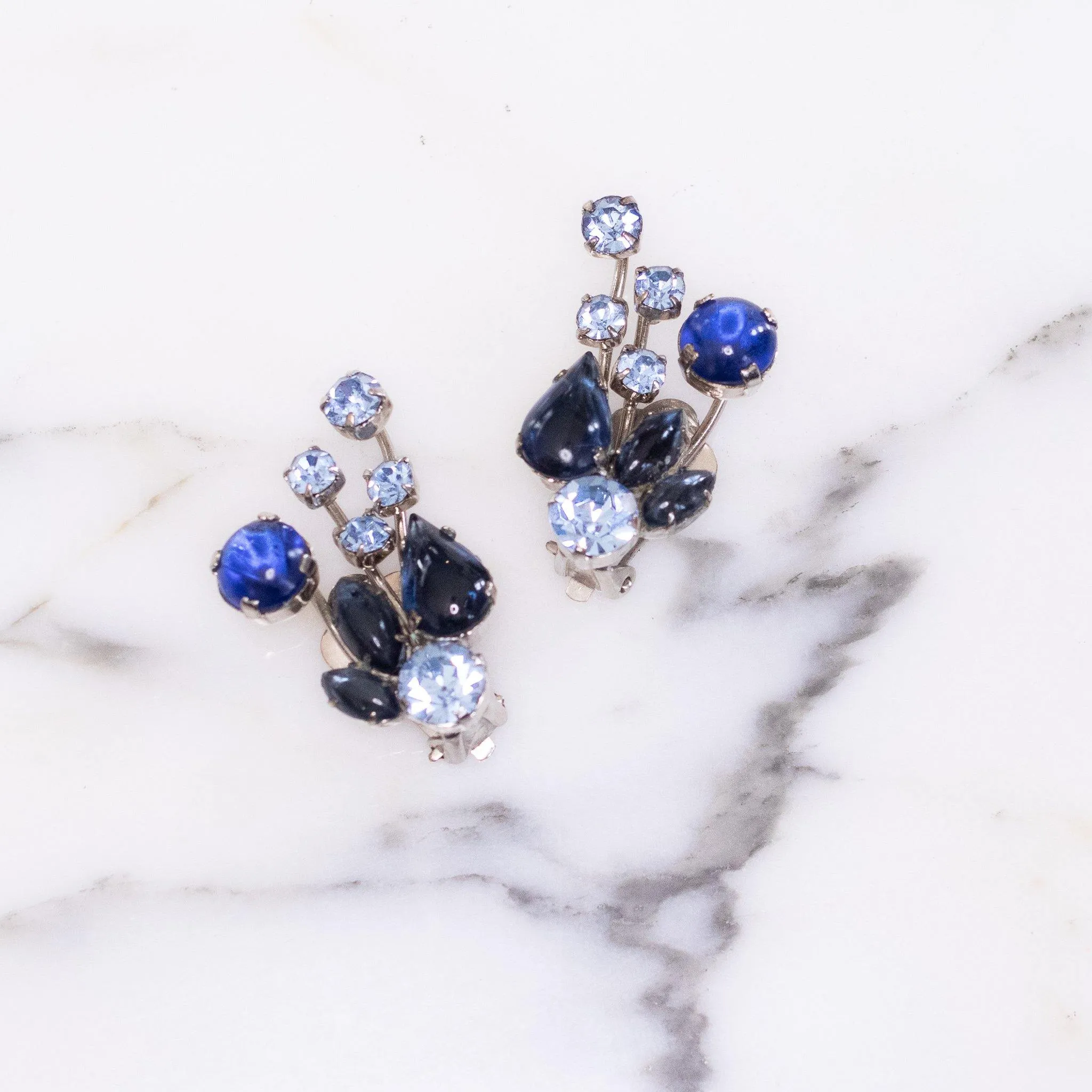 Vintage Light and Dark Blue Rhinestone Statement Earrings